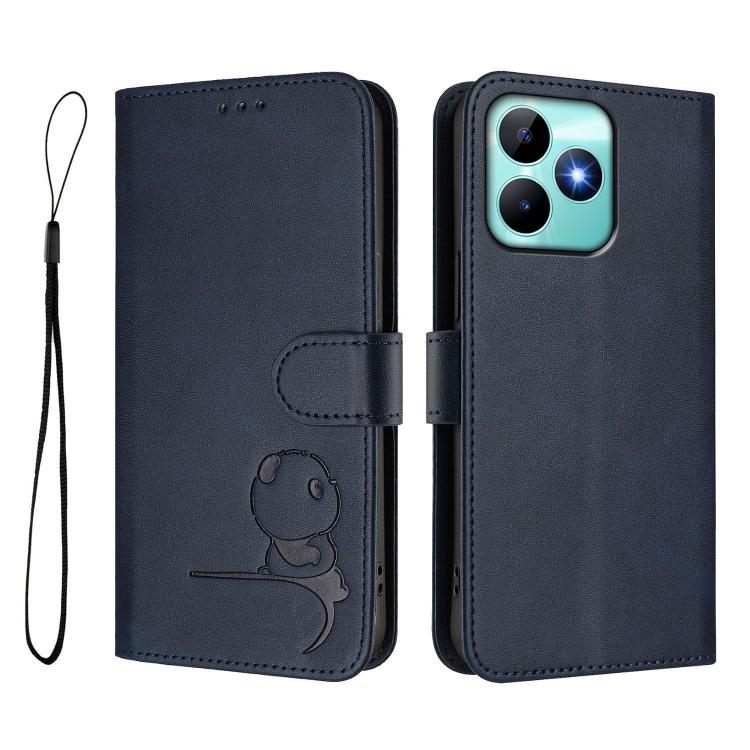 For Realme C53 / C51 / C53 India Litter Panda Embossing RFID Leather Phone Case with Lanyard