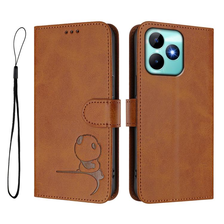 For Realme C53 / C51 / C53 India Litter Panda Embossing RFID Leather Phone Case with Lanyard