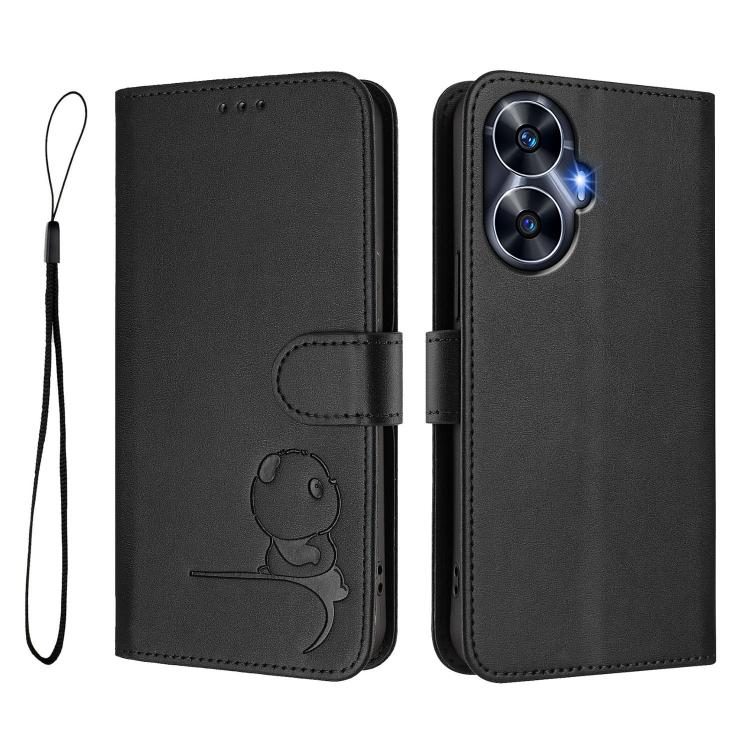 For Realme C55 / Narzo N55 Litter Panda Embossing RFID Leather Phone Case with Lanyard
