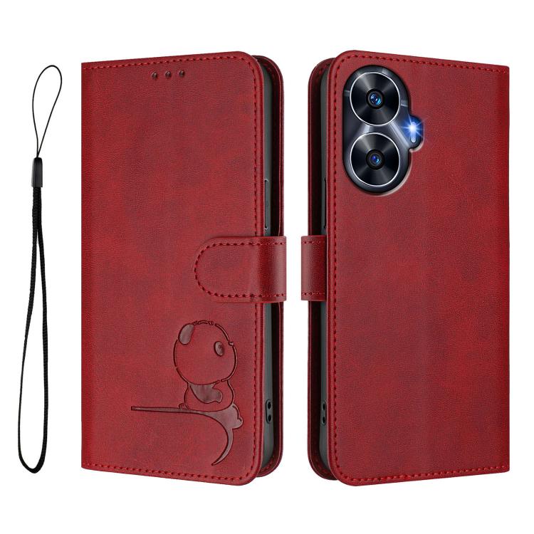 For Realme C55 / Narzo N55 Litter Panda Embossing RFID Leather Phone Case with Lanyard