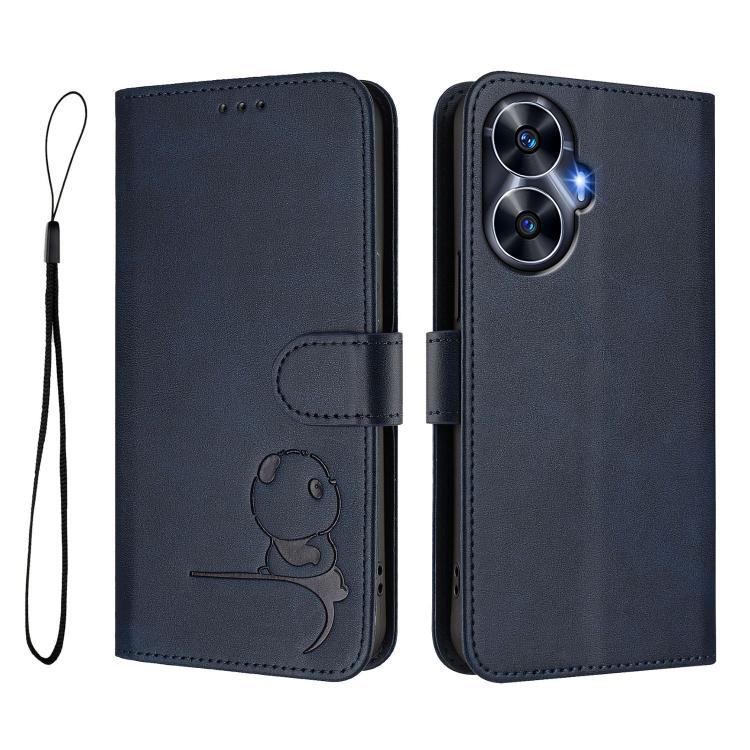 For Realme C55 / Narzo N55 Litter Panda Embossing RFID Leather Phone Case with Lanyard