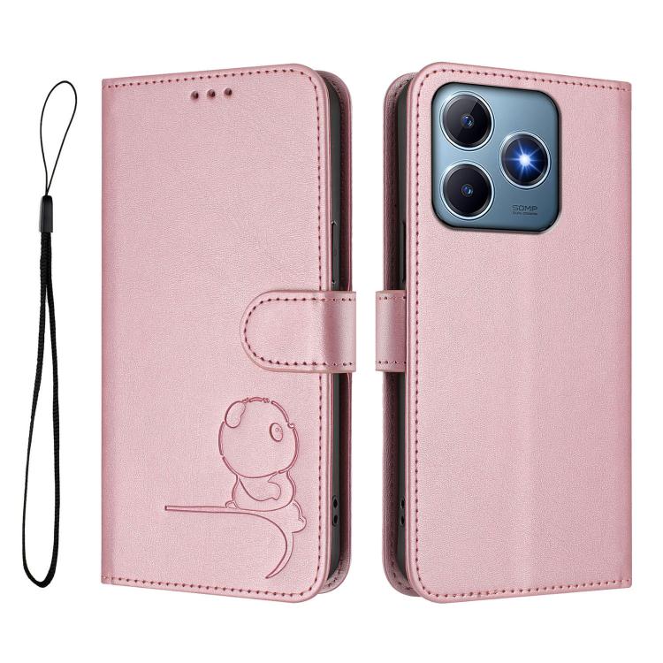 For Realme C63 4G / C61 / C61 India Litter Panda Embossing RFID Leather Phone Case with Lanyard
