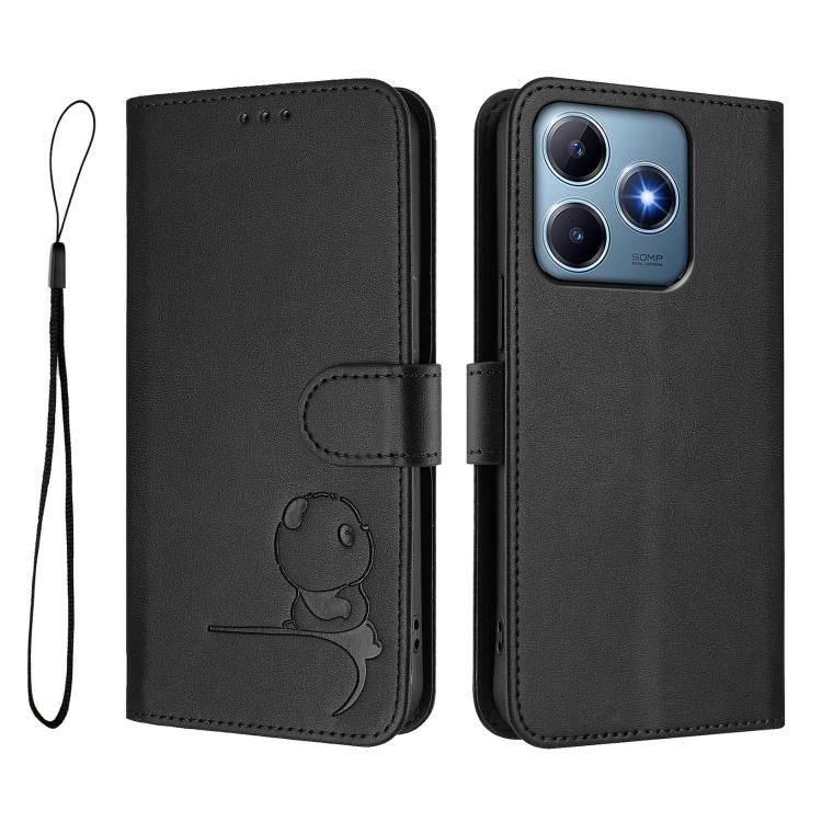 For Realme C63 4G / C61 / C61 India Litter Panda Embossing RFID Leather Phone Case with Lanyard