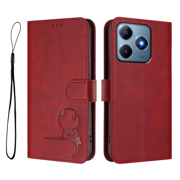For Realme C63 4G / C61 / C61 India Litter Panda Embossing RFID Leather Phone Case with Lanyard