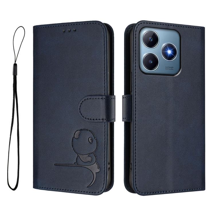 For Realme C63 4G / C61 / C61 India Litter Panda Embossing RFID Leather Phone Case with Lanyard