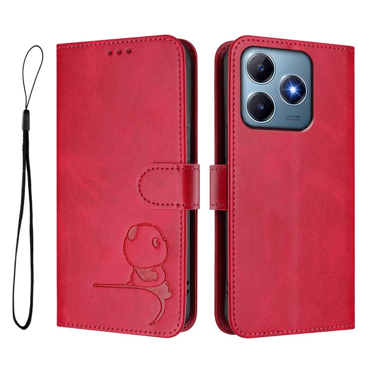 For Realme C63 4G / C61 / C61 India Litter Panda Embossing RFID Leather Phone Case with Lanyard