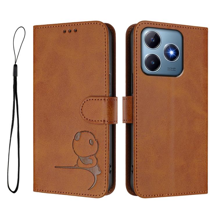 For Realme C63 4G / C61 / C61 India Litter Panda Embossing RFID Leather Phone Case with Lanyard