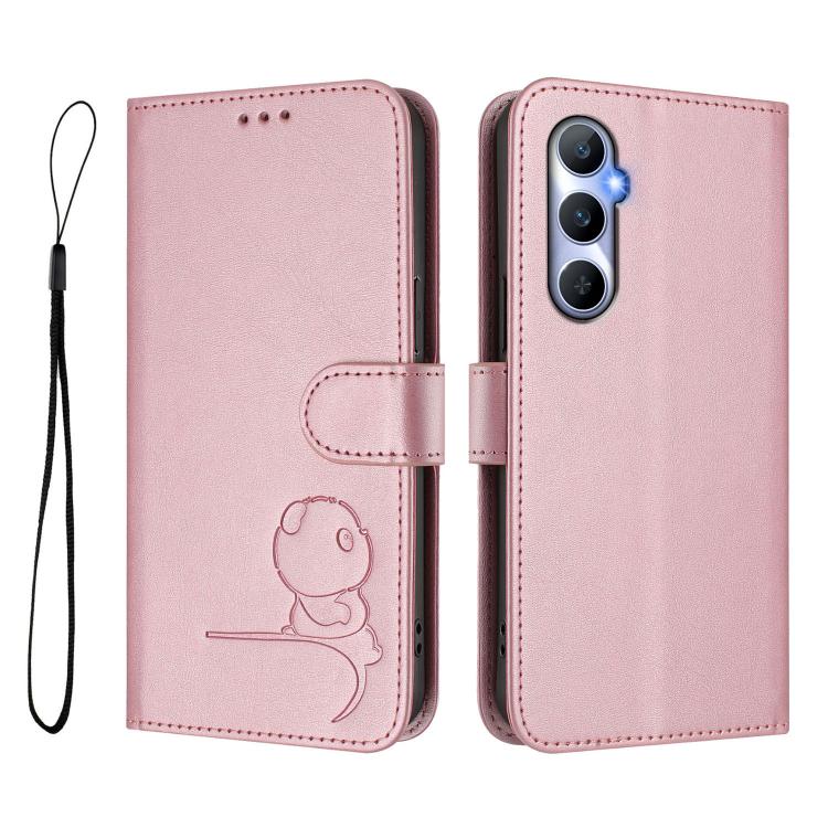 For Realme C65 4G Litter Panda Embossing RFID Leather Phone Case with Lanyard