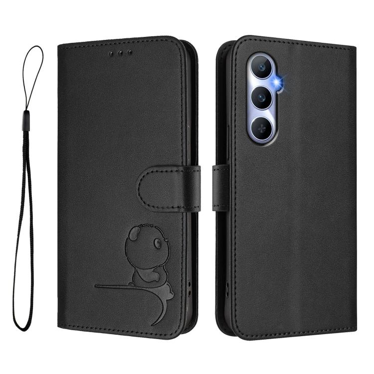 For Realme C65 4G Litter Panda Embossing RFID Leather Phone Case with Lanyard