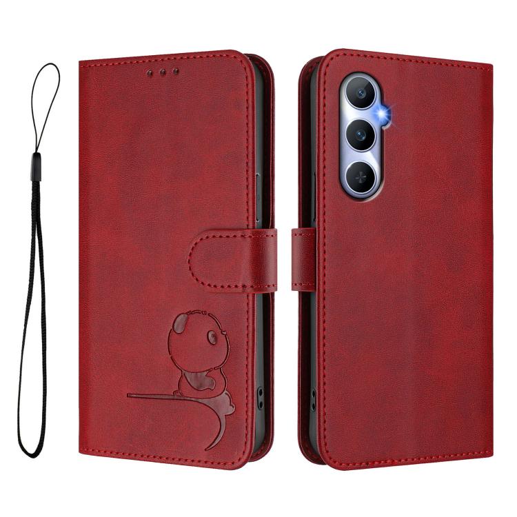 For Realme C65 4G Litter Panda Embossing RFID Leather Phone Case with Lanyard