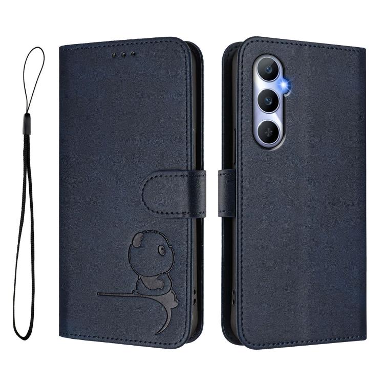 For Realme C65 4G Litter Panda Embossing RFID Leather Phone Case with Lanyard