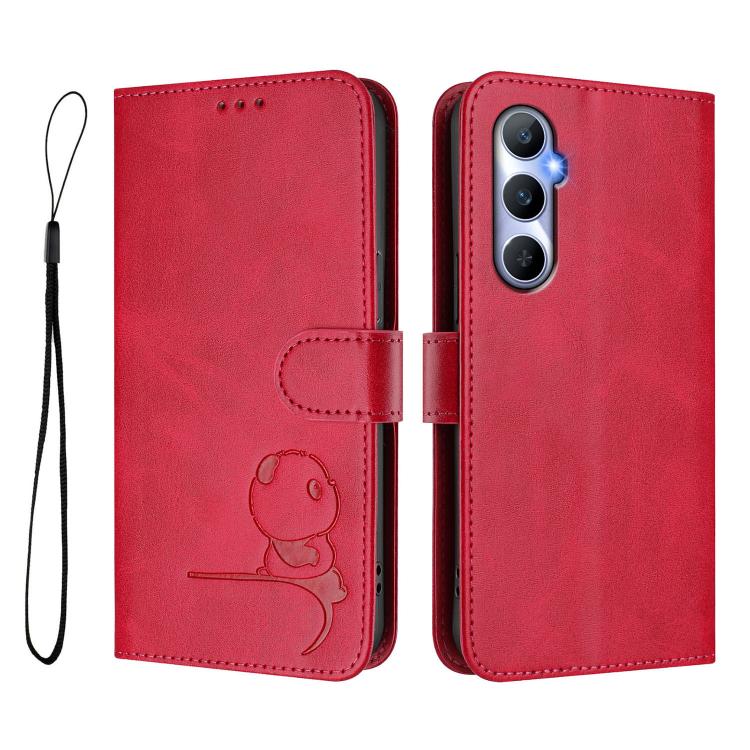 For Realme C65 4G Litter Panda Embossing RFID Leather Phone Case with Lanyard