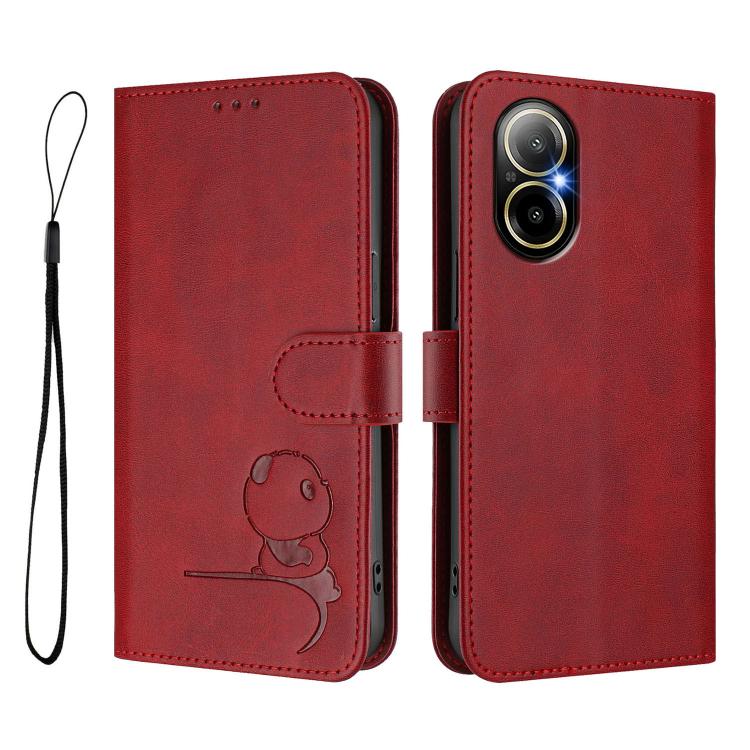 For Realme C67 4G / 12 Lite 4G Litter Panda Embossing RFID Leather Phone Case with Lanyard