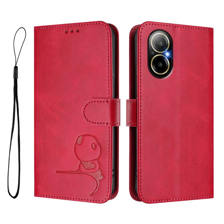 For Realme C67 4G / 12 Lite 4G Litter Panda Embossing RFID Leather Phone Case with Lanyard
