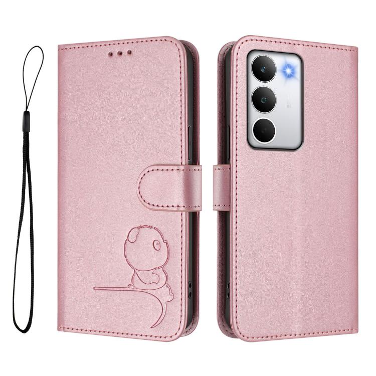 For Realme C71 4G Litter Panda Embossing RFID Leather Phone Case with Lanyard