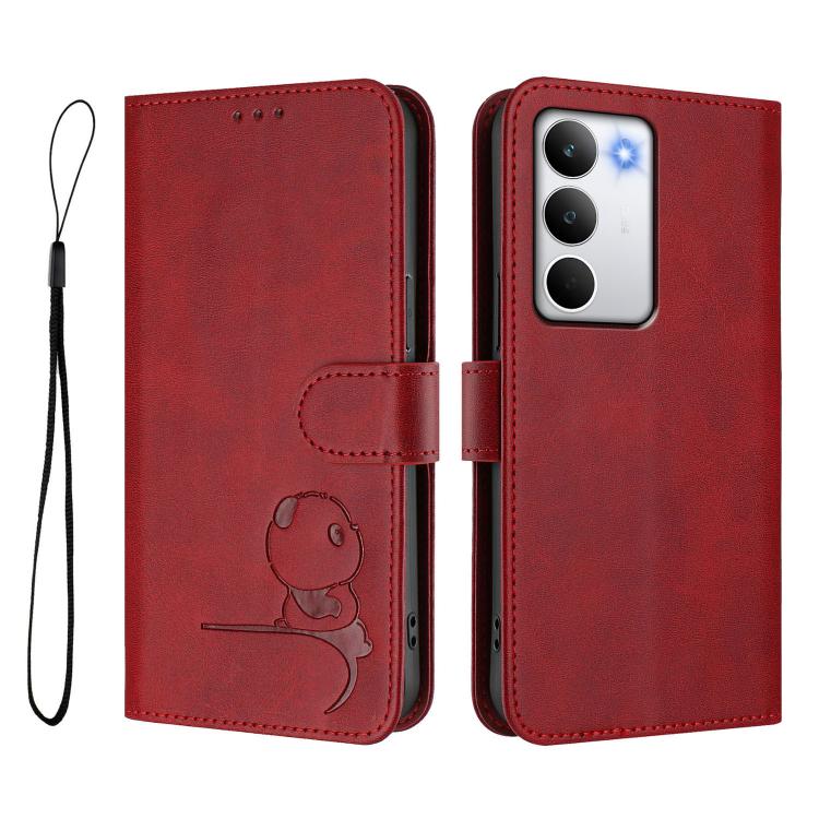 For Realme C71 4G Litter Panda Embossing RFID Leather Phone Case with Lanyard