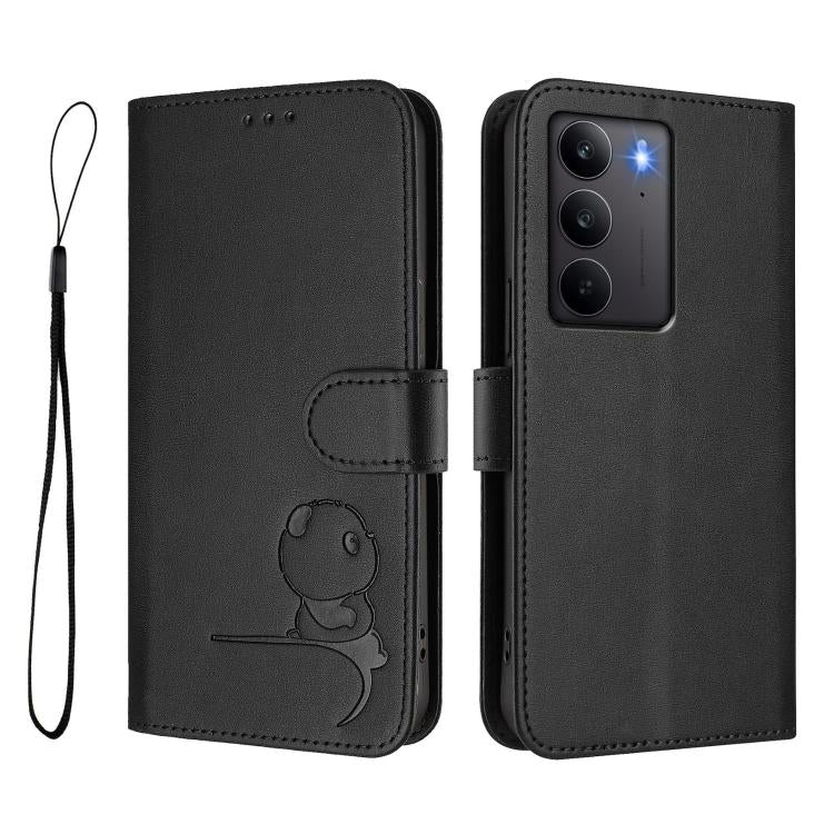 For Realme C75 4G / 14x India / Narzo 80x Litter Panda Embossing RFID Leather Phone Case with Lanyard