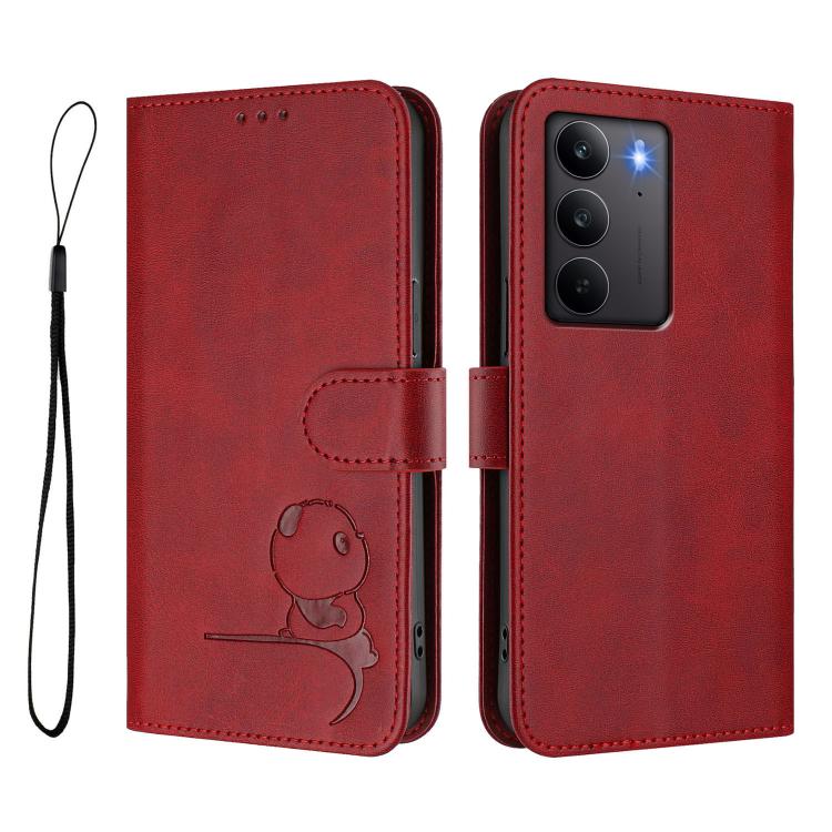 For Realme C75 4G / 14x India / Narzo 80x Litter Panda Embossing RFID Leather Phone Case with Lanyard