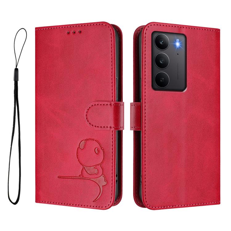 For Realme C75 4G / 14x India / Narzo 80x Litter Panda Embossing RFID Leather Phone Case with Lanyard