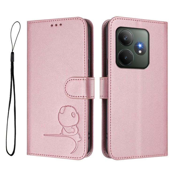 For Realme GT 6T 5G / GT 6 5G Global Litter Panda Embossing RFID Leather Phone Case with Lanyard
