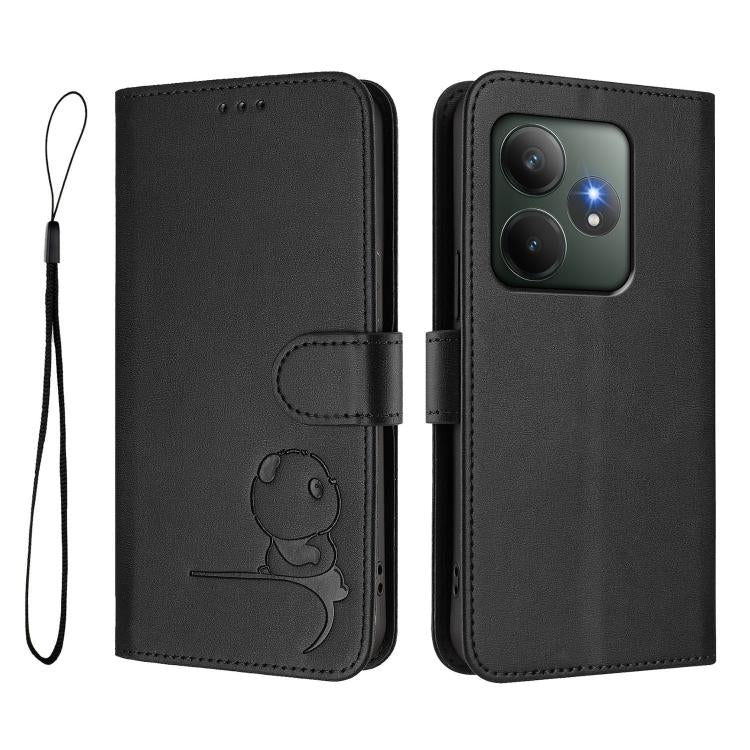 For Realme GT 6T 5G / GT 6 5G Global Litter Panda Embossing RFID Leather Phone Case with Lanyard