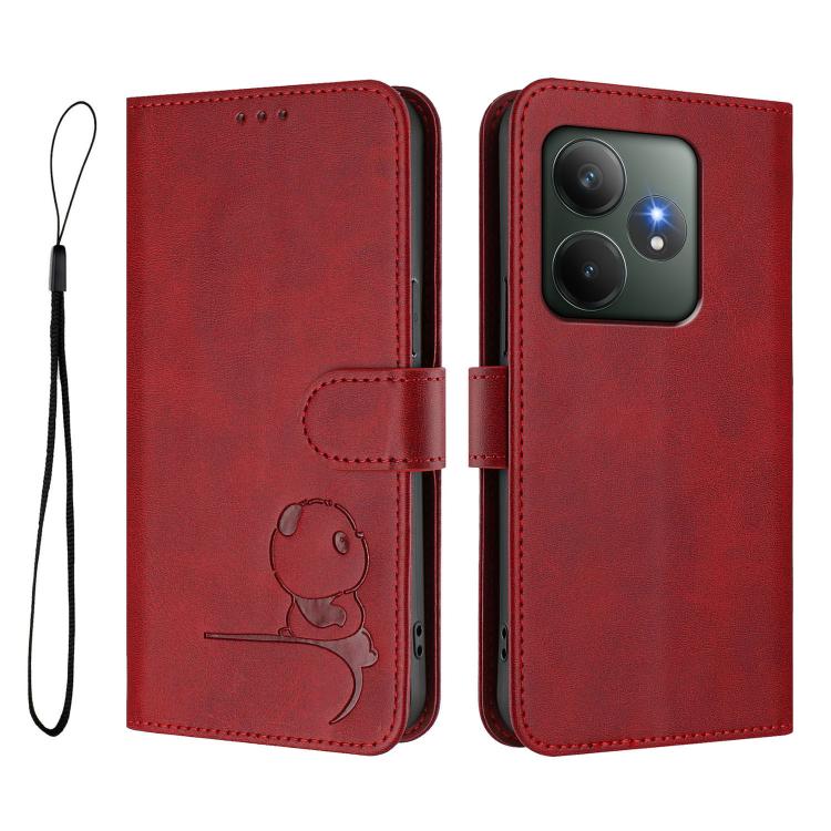 For Realme GT 6T 5G / GT 6 5G Global Litter Panda Embossing RFID Leather Phone Case with Lanyard