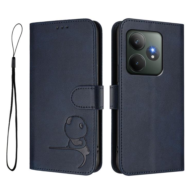 For Realme GT 6T 5G / GT 6 5G Global Litter Panda Embossing RFID Leather Phone Case with Lanyard
