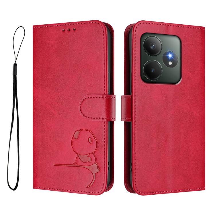 For Realme GT 6T 5G / GT 6 5G Global Litter Panda Embossing RFID Leather Phone Case with Lanyard