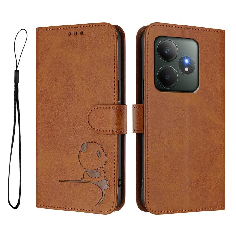 For Realme GT 6T 5G / GT 6 5G Global Litter Panda Embossing RFID Leather Phone Case with Lanyard