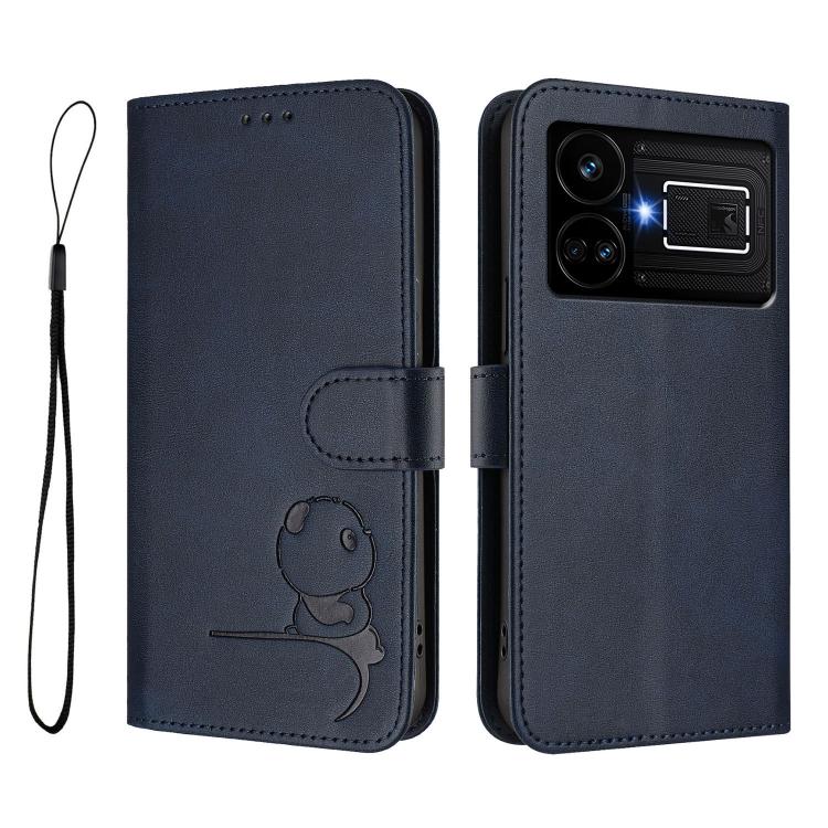 For Realme GT5 240W / GT5 Litter Panda Embossing RFID Leather Phone Case with Lanyard
