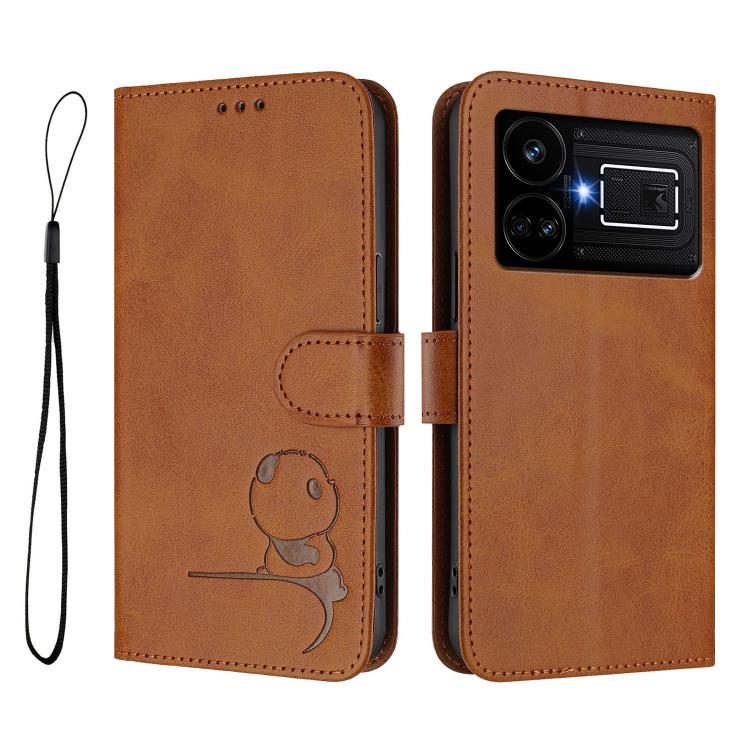 For Realme GT5 240W / GT5 Litter Panda Embossing RFID Leather Phone Case with Lanyard