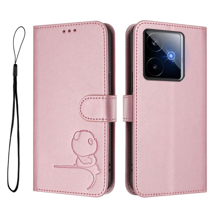 For Realme GT7 5G India Litter Panda Embossing RFID Leather Phone Case with Lanyard