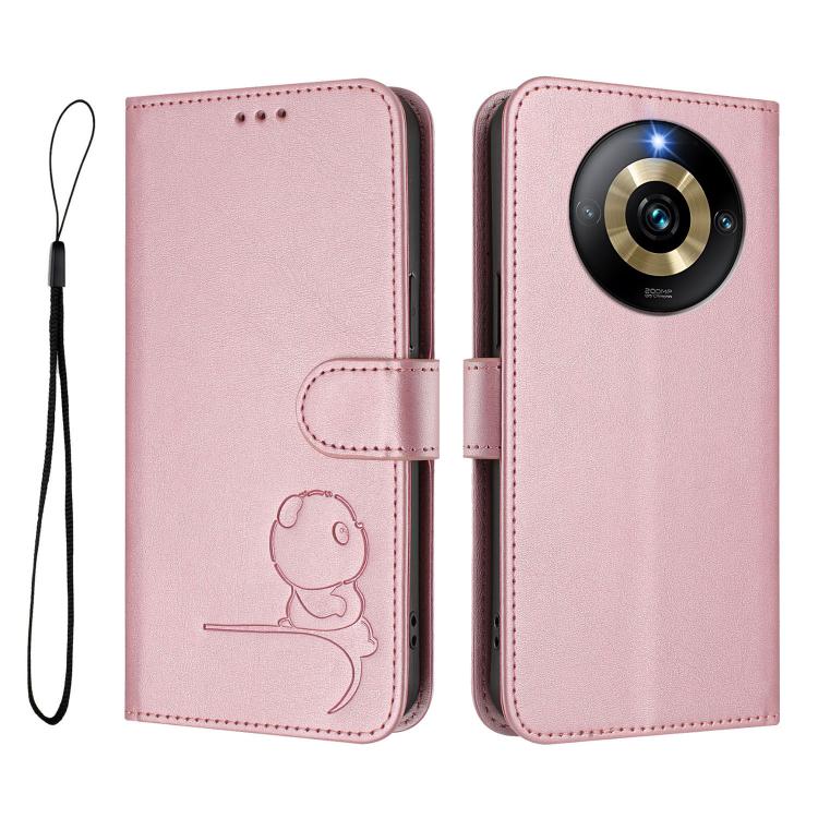 For Realme Narzo 60 Pro Litter Panda Embossing RFID Leather Phone Case with Lanyard