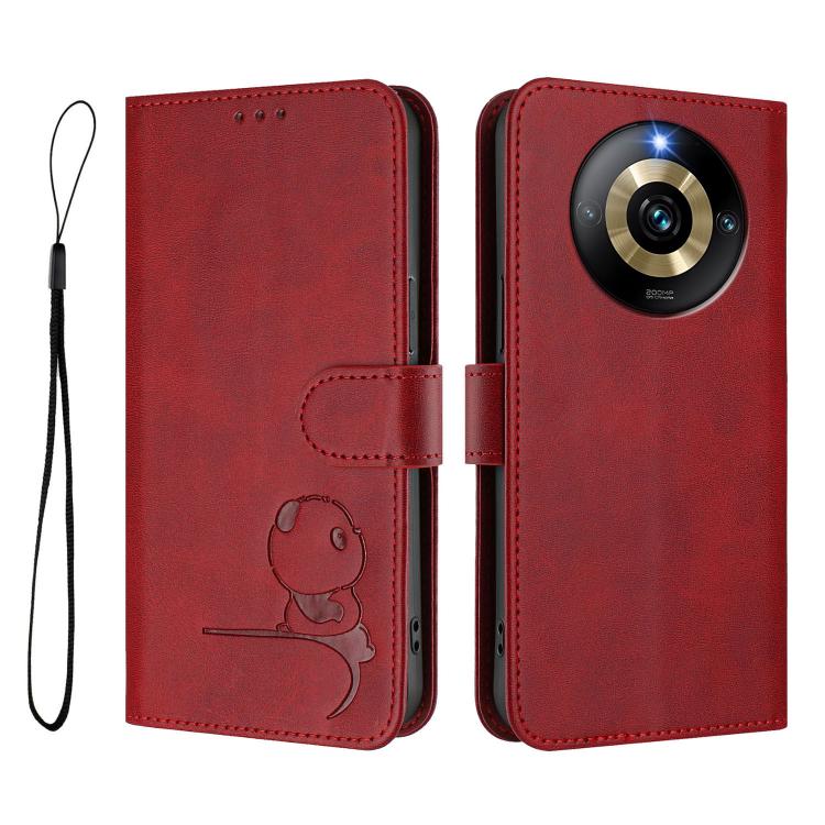 For Realme Narzo 60 Pro Litter Panda Embossing RFID Leather Phone Case with Lanyard