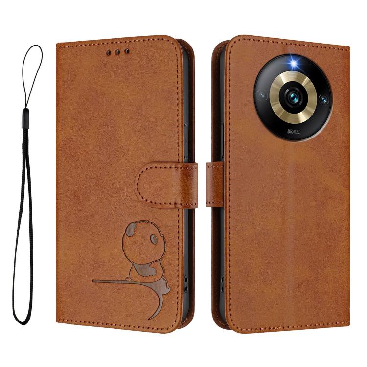 For Realme Narzo 60 Pro Litter Panda Embossing RFID Leather Phone Case with Lanyard