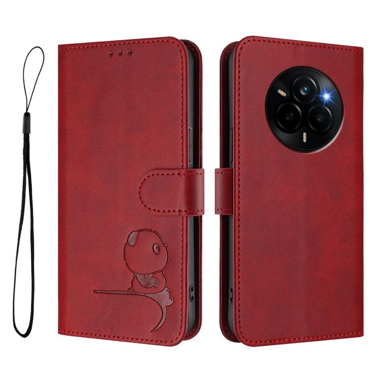 For Realme Narzo 80 Pro / 14 Pro Litter Panda Embossing RFID Leather Phone Case with Lanyard