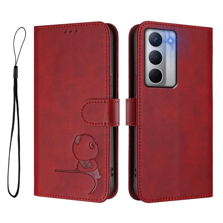 For Realme Narzo 80x Litter Panda Embossing RFID Leather Phone Case with Lanyard