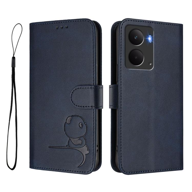 For Realme P3 Litter Panda Embossing RFID Leather Phone Case with Lanyard