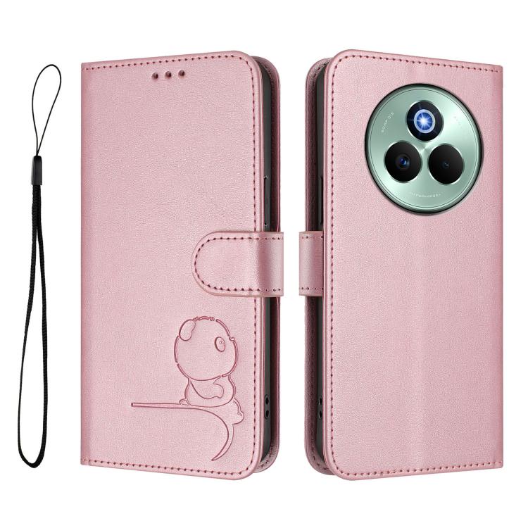 For Realme P3 Pro Litter Panda Embossing RFID Leather Phone Case with Lanyard