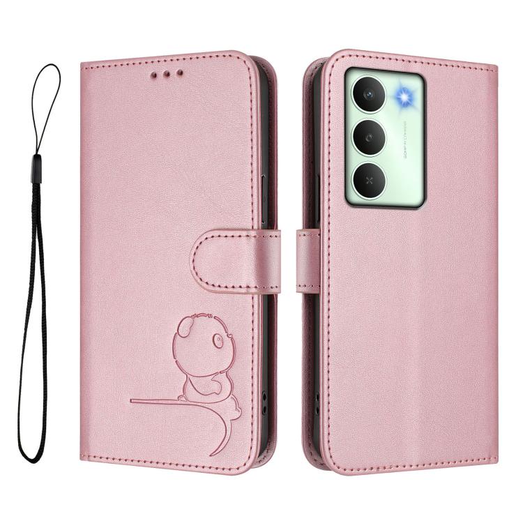 For Realme V70 5G / 14x Global / C75 5G Litter Panda Embossing RFID Leather Phone Case with Lanyard