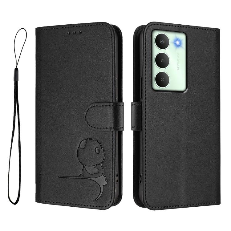 For Realme V70 5G / 14x Global / C75 5G Litter Panda Embossing RFID Leather Phone Case with Lanyard