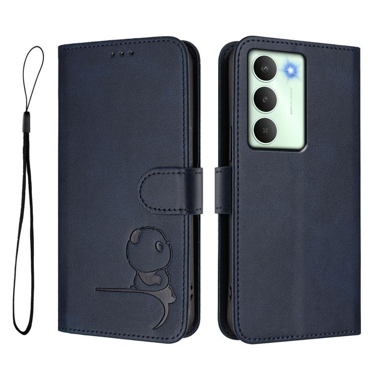 For Realme V70 5G / 14x Global / C75 5G Litter Panda Embossing RFID Leather Phone Case with Lanyard