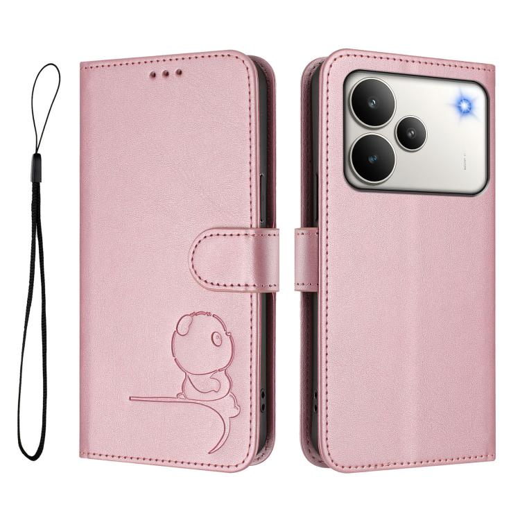 For Realme P4 5G Litter Panda Embossing RFID Leather Phone Case with Lanyard