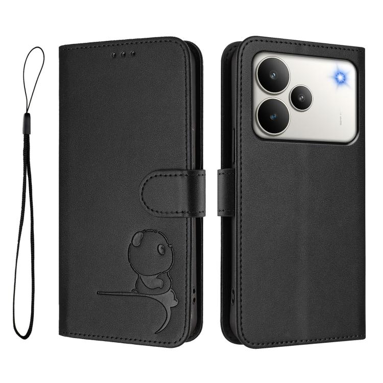 For Realme P4 5G Litter Panda Embossing RFID Leather Phone Case with Lanyard