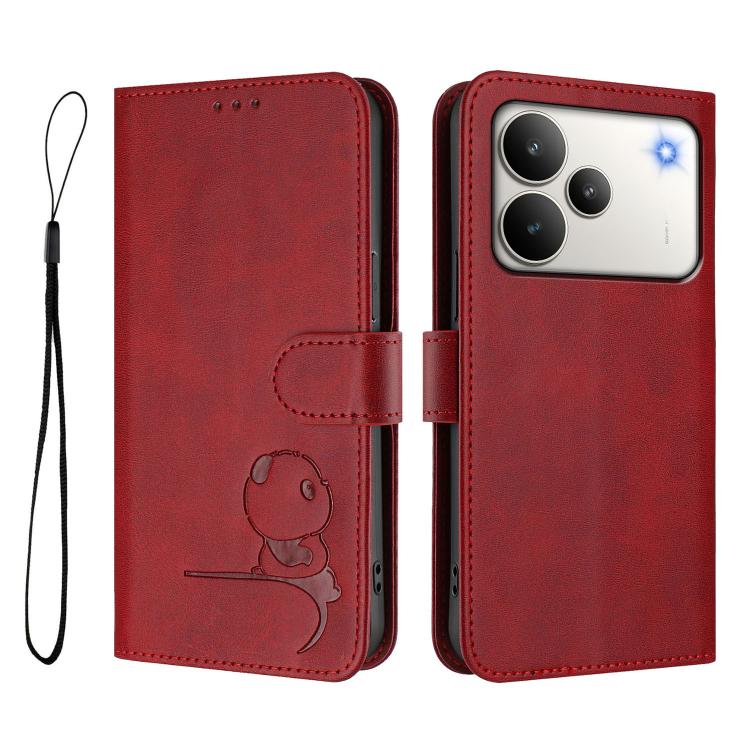 For Realme P4 5G Litter Panda Embossing RFID Leather Phone Case with Lanyard