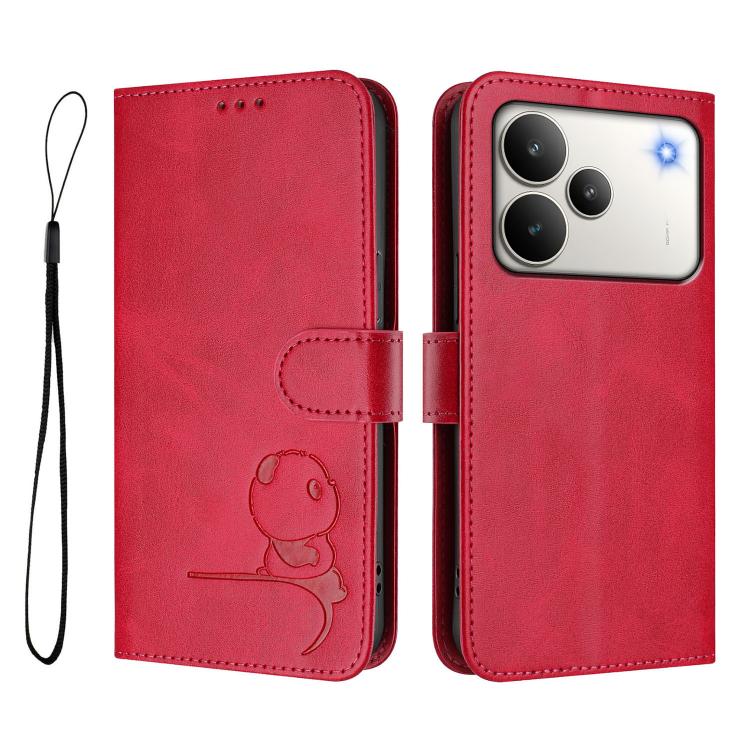 For Realme P4 5G Litter Panda Embossing RFID Leather Phone Case with Lanyard