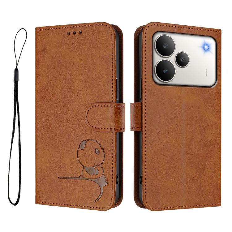 For Realme P4 5G Litter Panda Embossing RFID Leather Phone Case with Lanyard