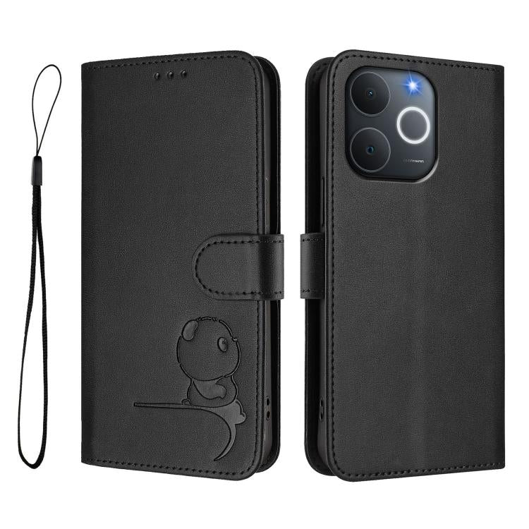For Realme C71 4G India / Note 70 4G Litter Panda Embossing RFID Leather Phone Case with Lanyard