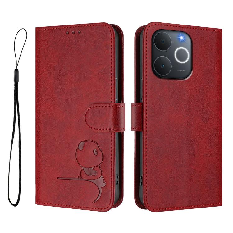 For Realme C71 4G India / Note 70 4G Litter Panda Embossing RFID Leather Phone Case with Lanyard
