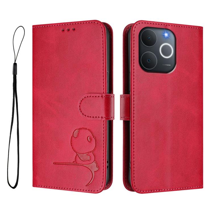 For Realme C71 4G India / Note 70 4G Litter Panda Embossing RFID Leather Phone Case with Lanyard